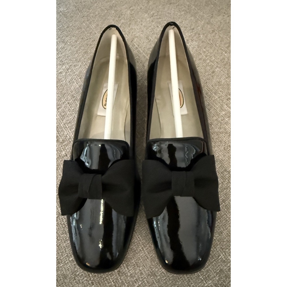 Vintage 90s Talbots Jovan Black Leather Bow Flats 8.5 M NOS Made in Spain